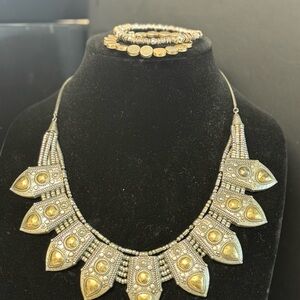 Stella & Dot Silver and Gold Statement Necklace